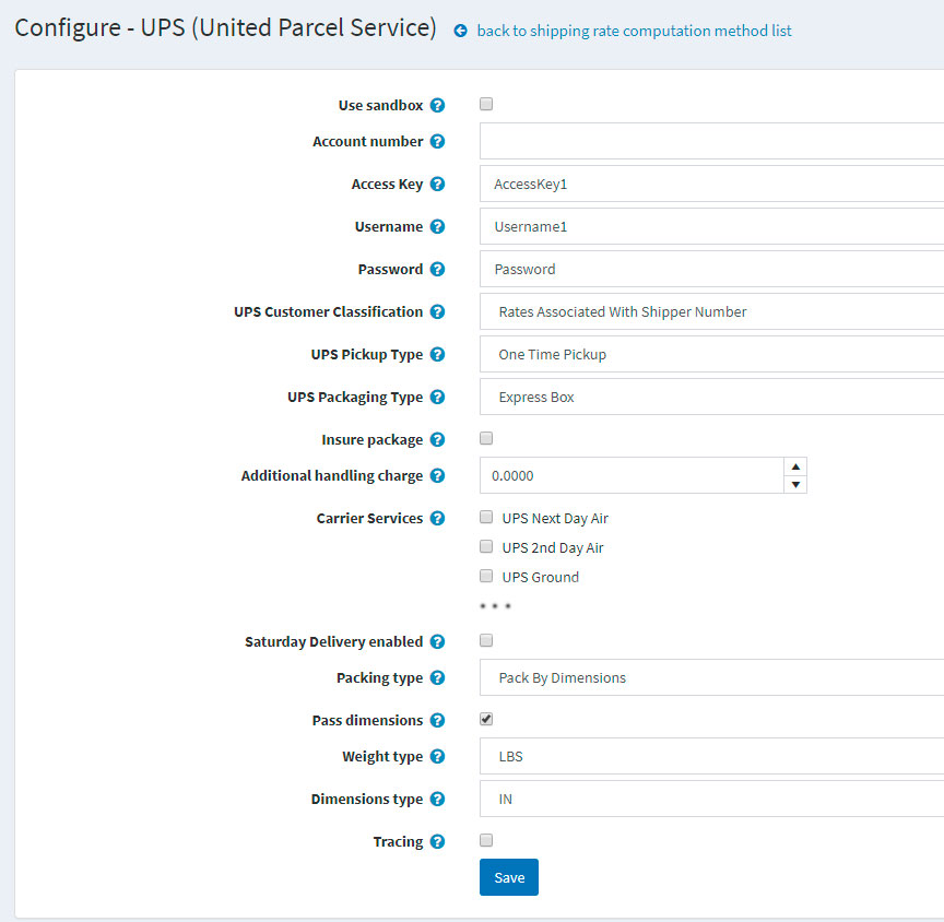 Configure page