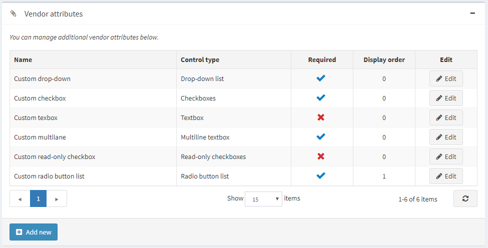 Vendor attributes