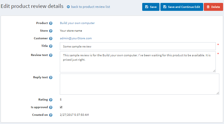 Editing product reviews