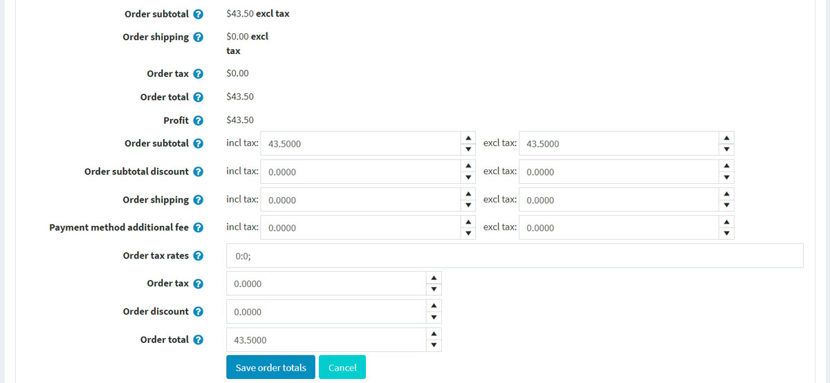 Order totals