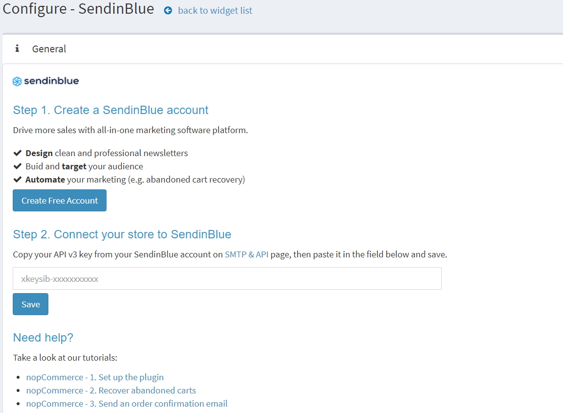 Configure - SendinBlue